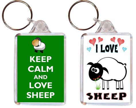 Keep Calm And I Love Sheep Two Pack Double Sided Large Keyring Key