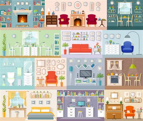 Collection Of Vector Interiors In A Flat Style Stock Vector