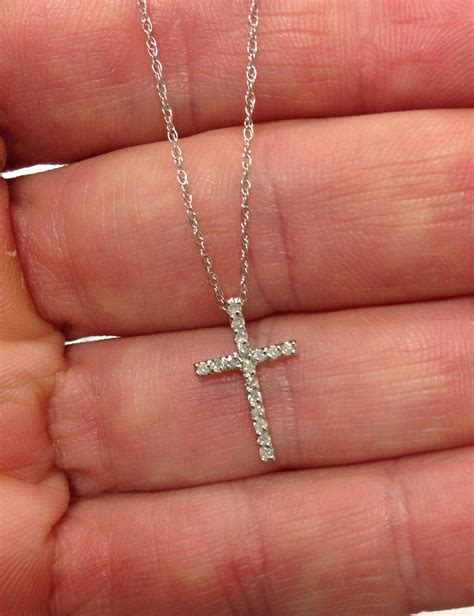 1 10 Cttw Natural Diamond Small Cross Pendant Petite Necklace 10 KT
