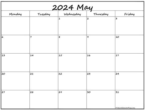 May 2024 Monday Calendar Monday To Sunday