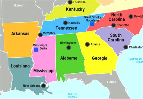 Southern States Map With Cities