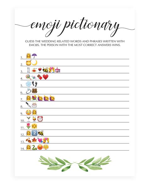 Printable Emoji Pictionary Game For Bridal Shower Printable Uk
