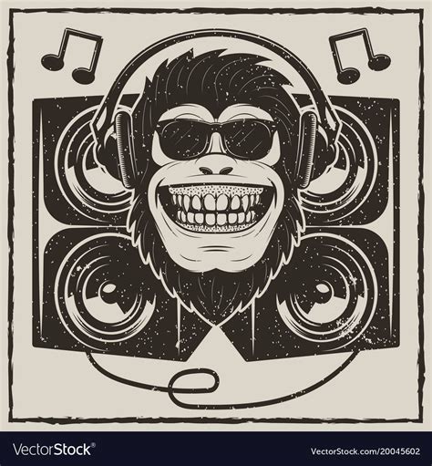 Cool Music Monkey Grunge T Shirt Printing Vector Image On Vectorstock
