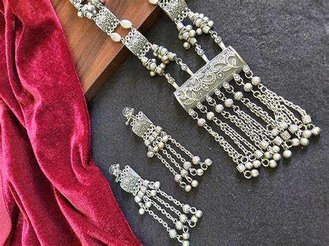 Oxidized Long Necklace Indian Oxidized Jewelry Tribal Etsy