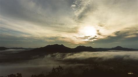 Mountain In Morning Sun Ray And Winter Fog Stock Image Image Of