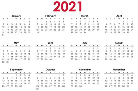 Calendario 2021 Plantilla De Calendario Para Imprimir Calendario