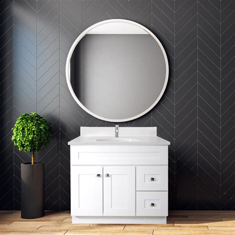 Brookings 37 Inch Cultured Marble White Top Vanity Single Hole ǀ Bath ǀ