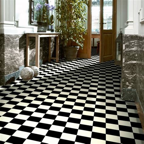 5107 Anti Slip Black And White Tiles Effect Lino Flooring Tile Effect