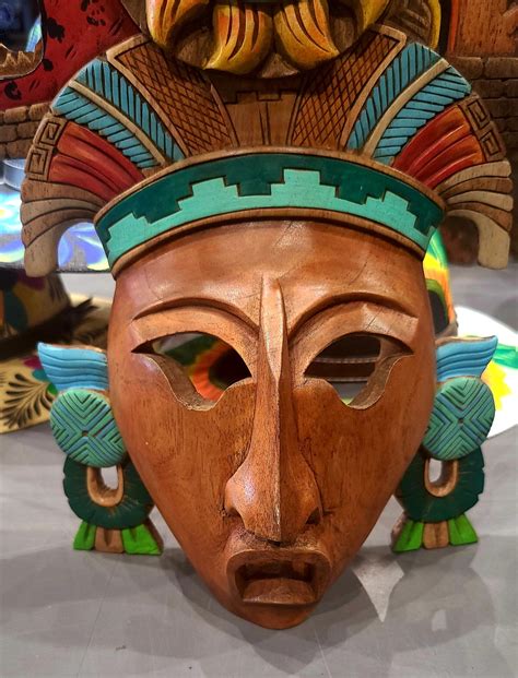 Mayan Mask Mexican Hand Carved Cedar Maya Folk Art Aztec Decor Etsy