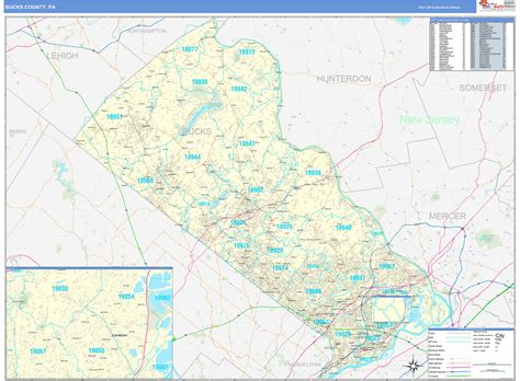 Bucks County, PA Zip Code Wall Map Basic Style by MarketMAPS - MapSales