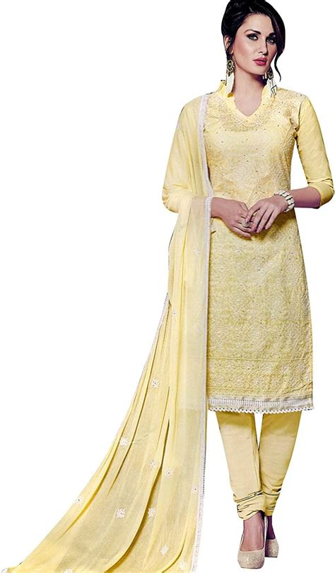 White Beauty Cotton Lakhnavi Embroidery Salwar Kameez Womens Indian Dress Ready To Wear Salwar