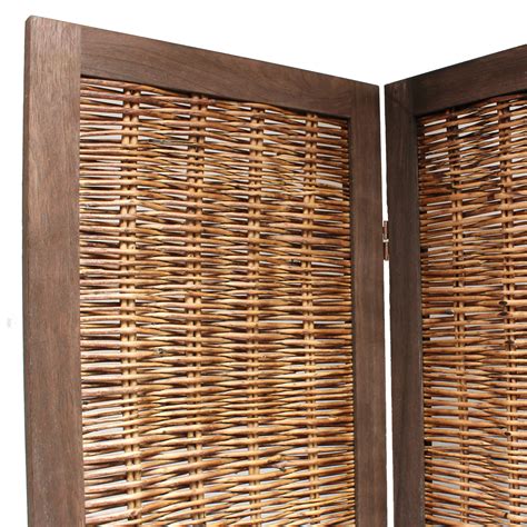 Wooden Framed Wicker Room Divider Privacy Screenpartition