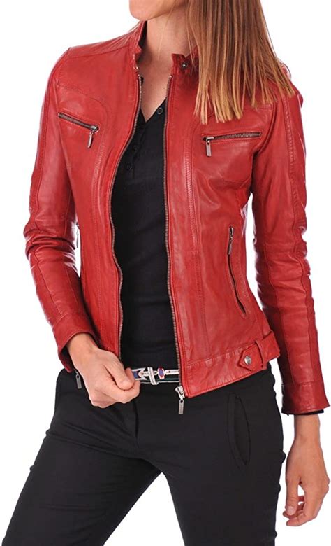Sara Leather Womens New Lambskin Leather Bomber Motorcycle Jacket