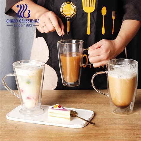 High Borosilicate 400ml Double Wall Glass Mugs For Coffee Mug Drinking Glassware Heat Resistant