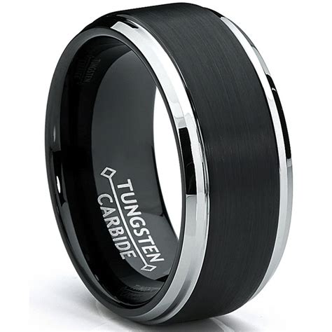Metal Masters Co Mens Two Tone Tungsten Ring Black Brushed Wedding