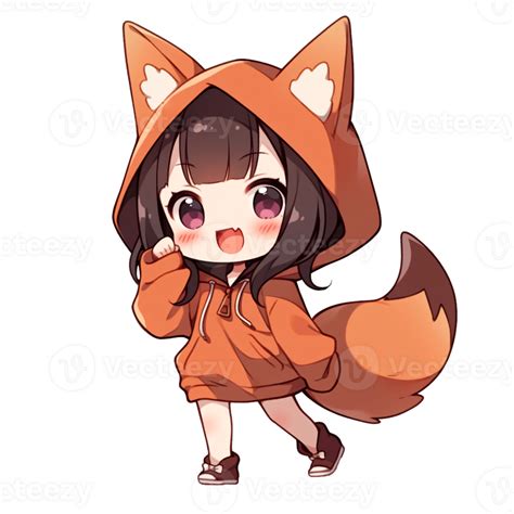 Cute Chibi Girl Wearing A Fox Hoodie Ai Generative 33494350 Png