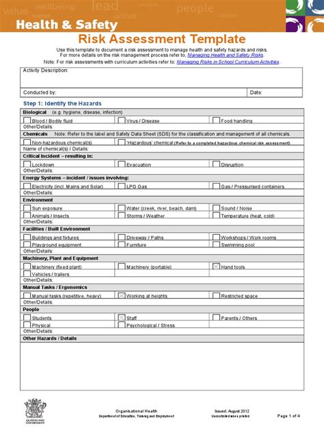 Health Safety Risk Assessment Template Personal Protective Equipment