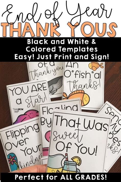End Of Year Thank You Notes Printable Cards Templates For Students From