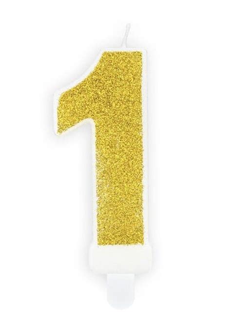 First Birthday Gold Candle Age 1 Gold Glitter Number 1 Birthday