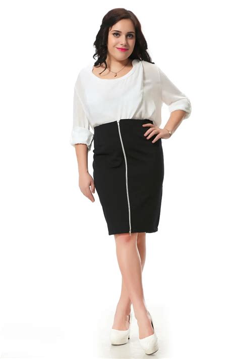 Plus Size Skirt With Zip Decoration In Front Sexy Pencil Skirt Women Black Work Skirt 3xl 6xl