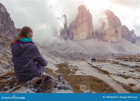 Tourist Girl At The Dolomites Stock Photo Image Of Italy Hiker