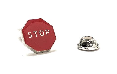 Stop Sign Pin Stop Sign Lapel Pin Red And White Color Enamel Etsy