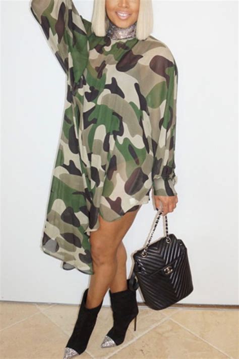 Camouflage Fashion Camouflage Print O Neck Dressesdresses