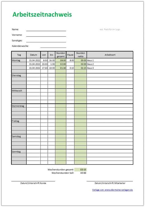 Arbeitszeiterfassung Mitarbeiterin Mitarbeiter Excel Tabelle My Xxx