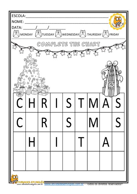 Atividade De Natal Em InglÊs Complete O Diagrama