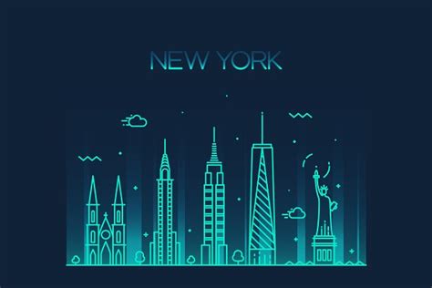 New York City Skyline Custom Designed Illustrations Creative Market