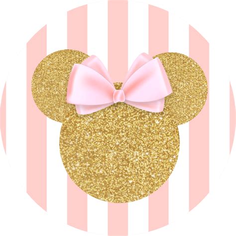 A Pink And Gold Minnie Mouse Ears With A Bow On Its Head In Front Of A