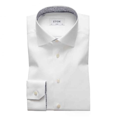 Eton Shirt Paisley Contrast Collar Twill White Menswear Online