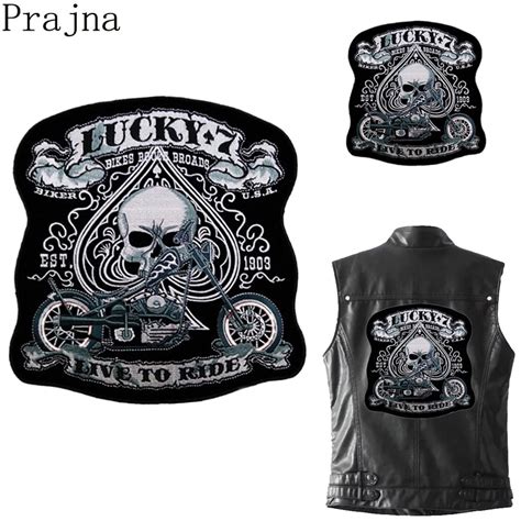 prajna big motorcycle ironing patch biker rock back iron on patch skull large embroidered