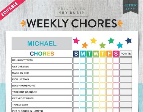 Kids Chore Chart Chore Chart For Kids Kids Chores Etsy New Zealand