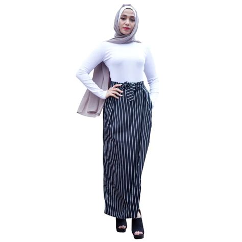Muslim Fashion Striped Islamic Women Skirt Elegant Long Bandage Dubai