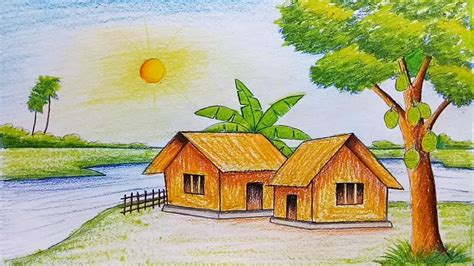 How To Draw Landscape Scenery Of Beautiful Nature Scenery Of