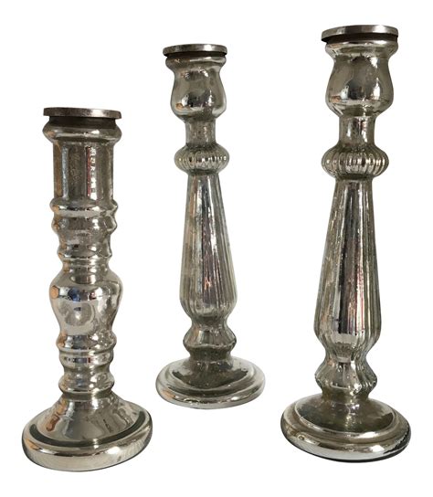 Mercury Glass Candlesticks Set Of 3 Chairish