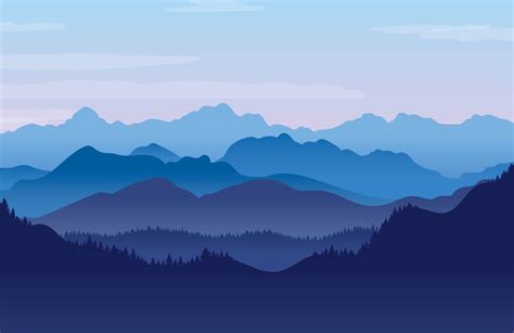 Blue Illustrated Mountains Wallpaper Mural Hovia Au