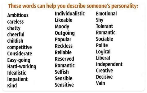 Fancy Words To Describe Someone Personality