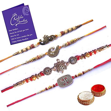 Buy Mnbx® Stylish Rakhi Floral Combo Set Of 4 With Roli Chawal And