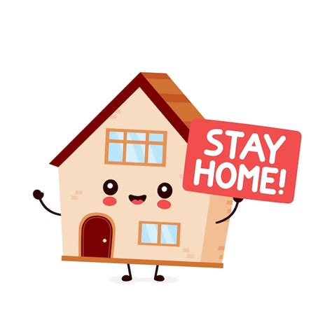 Cute House Hold Sign Stay Homevector Flat Style Cartoon Character