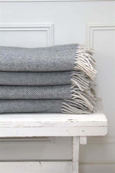 Recycled Wool Blanket In Charcoal Herringbone