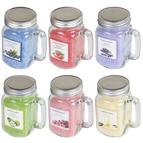 6 X Large Scented Candles In Glass Mason Jars Lid Home T Set Fruit Flavours Ebay