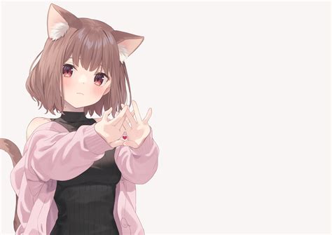 Download 3840x2160 Anime Cat Girl Tail Brown Hair Animal Ears Red