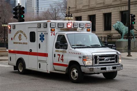 Chicago Fire Department Ambulance In Downtown Editorial Photography