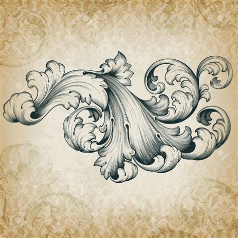 Vintage Baroque Engraving Floral Scroll Filigree Design Frame Border