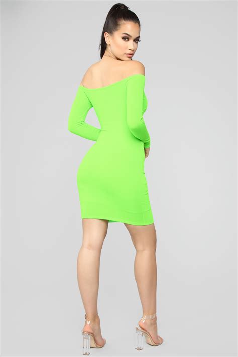 Fashion Nova Knot A Simple Off Shoulder Mini Dress Neon Green Rona Mahal Fashion Fashion