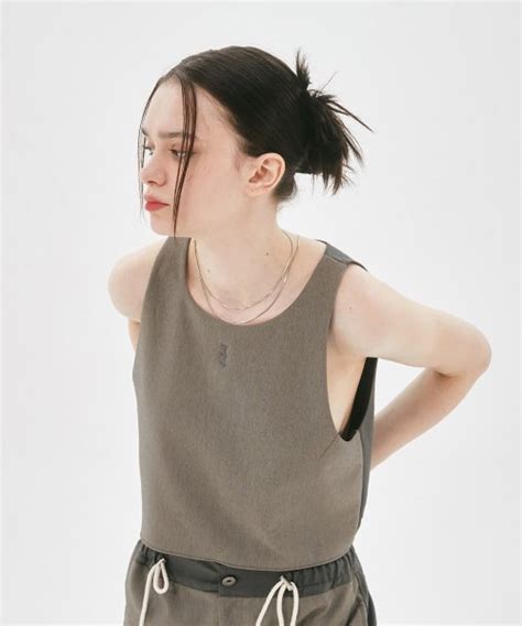 MUSINSA公式 FANCY CLUB NF FLOWING TWO TONE CROPPED SLEEVELESS BROWN