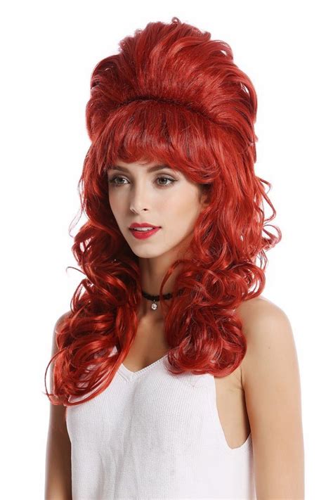 Ladies Wig Baroque 60er Beehive Updo Bun Curly Fringe Red Wigmeup