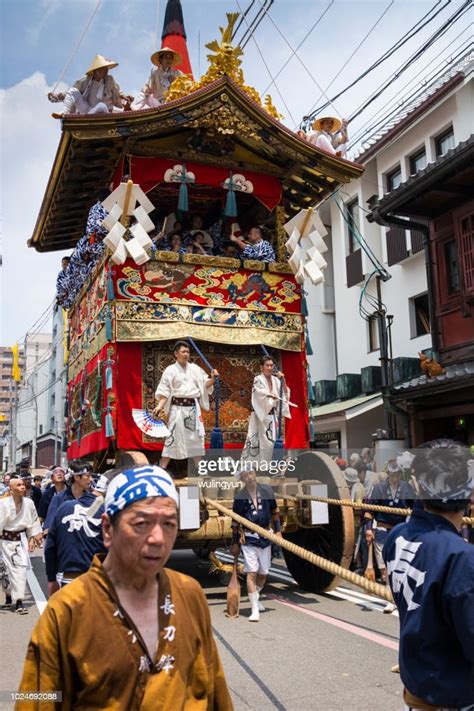 Giant Parade Of Gion Matsuri Festival With Men Of Pulling Team High Res